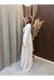 Zara Cape Detailed Stone Embellished Hijab Evening Dress |   Beige - 4