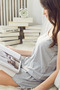 Women's Gray Shorts Combed Cotton Nightgown Set H110546 - 4