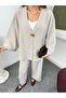 Single Gold Button V-Neck Wide Sleeve Wrinkled Textured Kimono Trouser Set 9110 - Beige - 7