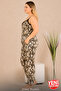 Large Size Women's Viscose Pajama Set with Rope Straps and Lace Detail, Snake Pattern, Comfortable Cut Pajama Set 11031 - 2