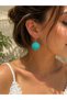 Women's Turquoise Beaded Top Hanging Steel Earrings