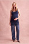 Maternity Navy Blue Cotton Crew Neck Sleeveless Lace Detailed Long Undershirt Madison - 2