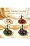 Vintage Enamel Gemstone Inlaid Mini Tea Pot Cup Tray Set, Oriental Arabian Tea Table Ornament Souvenir Gift D714 - 2
