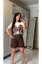 Women's Shawl Pattern Detail Blouse and Linen Shorts Two-Piece Set - 4