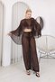 Chiffon Belerin Blouse Pants Set Brown - 3
