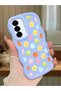 Samsung Galaxy A56 Compatible Case Camera Protector Blue Silicone Couple Phone Case Floral Pattern