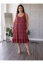 Six Ruffle Patterned Thick Strap Plus Size Dress