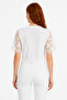 Women's White Lace Detailed Short Sleeve T-Shirt - 2