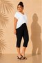 Women's Black Plus Size Striped Side Slit Zipper Closure High Waist Crepe Capri Pants (Not Stretchy) - 5