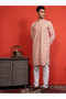 Mens Printed Cotton Kurta Set with All Over Thread Work - 5