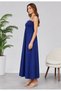 Women's Long Dress - Plain Women's Long Comfortable Stylish Navy Blue Dress - Shoulder Straps with Drawstrings and Ruffles - 2