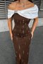 Brown Madonna Collar Stone Buckle Detail Slit Scuba Fabric Dress - 2