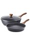 Swiss Granite Coating Non-Stick Frying Pan Skillets (20+26Cm With Lid) With Wooden Handle, Pfoa/Pfos/Apeo Free, Omelette Pans, Healthy Cookware Chef'S Pan, Pfoa Free, Dishwasher Safe, Black