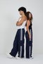 Unisex Navy Blue Wide Leg Cargo Pants with Elastic Waist and Striped Sweatpants with Pockets - 6