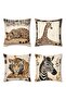 Drawing African Animals Patterned 4-Piece Throw Pillow Cover Set - 3