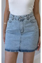 Women's Light Blue Stone Washed High Waist Mini Denim Skirt with Pockets - 2