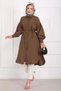 Pocket Detailed Lace-Up Long Shirt Tunic Brown