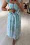 Crispy Floral Pattern Lace Detail Turquoise Blouse / Skirt Set - 5