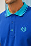 Men's Regular Fit Embroidered Contrast Collar Cobalt Blue Polo Neck T-Shirt - 3