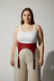 Plus Size Red Women's Belt with Corsage Model and Tassel Detail - 5