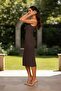 One Shoulder Pleated Mermaid Evening Dress Sleeveless Lined Midi Graduation Wedding Guest Dress - 4