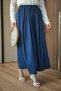 Women's Double Pocket Elastic Waist and Lace-Up Loose Trousers Navy Blue - 4