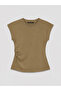 Original Oval Collar Stoned Drawstring Women's T-Shirt - 5