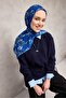 Cotton Polyester Scarf Night Blue-White Cobalt Blue Stone Botanical Patterned Soft Textured 90X90 - 3