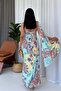 One-Shoulder Detailed Shawl Patterned Long Women's Dress - 3
