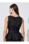 Black Sleeveless Belted Peplum Top - 4
