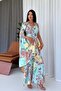 One-Shoulder Detailed Shawl Patterned Long Women's Dress