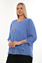 Plus Size Crew Neck Pleated Three Quarter Sleeve Chiffon Evening Dress with Necklace Women's Blouse - 2