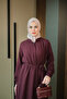 Women's Hidden Buttoned Waist Tie Dress, Plum - 5