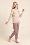 Young Girl's Cotton Crew Neck Printed Long Sleeve Pajama Set 9288 Beige - 2