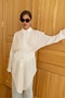 Women's White Buttoned Asymmetrical Shirt with Waist Detail - 5