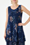 Navy Blue Italian Floral Patterned Zero Sleeve Lined Short Dress 38 - 42 Size - 6