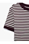 Cotton Short Sleeve Contrast Piping Crew Neck Striped Ribbed T-Shirt - 8