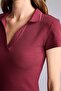 Slim Fit Cropped Collar Basic Ribbed Short Sleeve Burgundy Polo T-Shirt G8735Ax26Au - 4