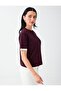 Burgundy Crew Neck Short Sleeve Knitwear Blouse - 4