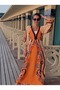Orange Floral V-Neck Dress - 4