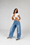 Ice Cream Color Front Side Panels with Knee Detailing Baggy Jeans - 2