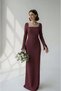 Square Neck Slit Sleeve Mermaid Wedding & Engagement Dress – White, Long Sleeve, Maxi Evening Dress