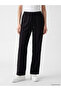 Black Women's Linen Blend Trousers with Elastic Waist - 5