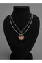 Double Layered Waterway and Heart Chain Pink Stone Silver Color Necklace - 3
