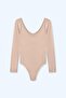 Women's Lace Detailed Viscose Body Suit Beige - 4