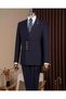 Slim Fit Men's Pointed Collar Stripe Detailed Jacket Trousers Suit Navy Blue T20146-02