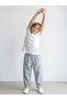 100% Cotton Boys' Set Blue and White Striped Muslin Carrot Pants + Ecru Combed Cotton T-Shirt - 5