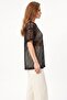 Black Sequined Mercerized Mesh Blouse - Shimmering Transparent Textured Women's T-Shirt / Top - 3