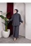 Women's Strawberry Fabric Stand Collar Buttoned Ruffle Detailed Hijab Tunic Pants Double Set - 5