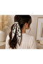 Women's Chain Patterned Pleated Scarf 90X40 cm – Cream Navy Blue Gold Stylish Neck and Hair Accessory - 2